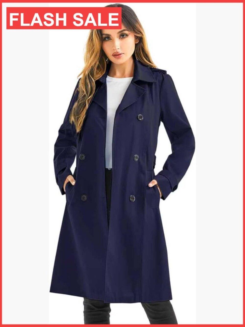 Double Breasted Long Waterproof Trench Coat with Detachable Hood